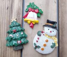 Lot Of 3 Vintage Christmas Magnets Snowman Christmas Tree Bells Holiday Retro picture