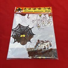 Vintage Plastic Halloween Tablecloth 52”x72” Pumpkin Bats Ghosts Spiders picture
