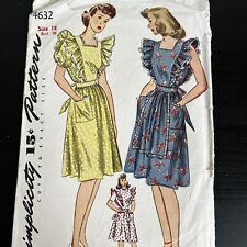 Vintage 1940s Simplicity 4632 Coquette Ruffle Dress Pinafore Sewing Pattern 18 picture