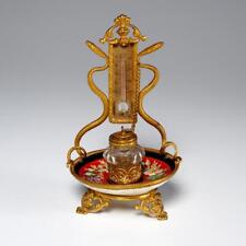 Napoleon III Baccarat Glass and Chinese Porcelain Brass Snake Inkwell Stand RARE picture