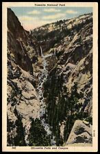 Postcard Linen Yosemite Natl Park Illilouette Falls & Canyon California 1938 picture