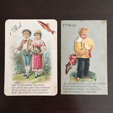 2 Small Fancy CPA April 1st Embossed Cut Out - Antique Small Cards picture