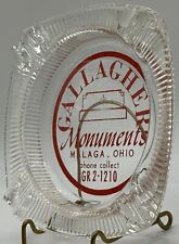 Vintage Gallagher Monuments Glass Ashtray Malaga Ohio Phone Collect GR 2-1210 picture