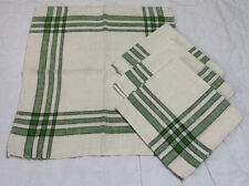 Four Antique Vintage Small Dinner Napkins, Linen, Woven Stripes, White & Green picture