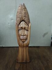 Vintage Wooden Hand Carved Hands Holding Face & Head 