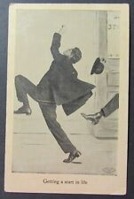 Man Getting Kicked Getting a Start in Life UDB Comic Postcard Posted 1909 picture