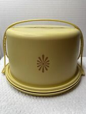 Vintage Tupperware Cake Taker Carrier Round Harvest Gold picture