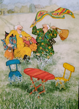Postcard Two Old Ladies Picnic Garden Fun Spring Outdoors Camp Inge Look Finland picture