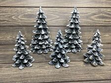 Vintage Dept 56 Resin Pine Tree White Snow Covered Tips 4-7” Lot of 5 picture
