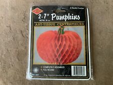 Vintage  1991 Beistle Honeycomb Halloween Decor Pumpkins 7” Tissue Set of 2 USA picture