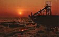 Vintage Postcard Sunset At Pier Spectacular Nature Lover Grand Haven Michigan MI picture