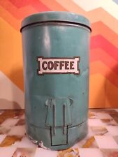 Vintage Antique Green Coffee Tin Canister Container with Built-In Pour Spout picture