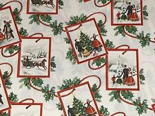 VTG CHRISTMAS WRAPPING PAPER GIFT WRAP VICTORIAN SCENE FAMILY SLEIGH TREE CHURCH picture