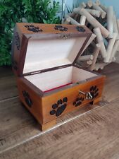 Medium Pet Cremation Urn Paw Print Wood Box Cat Dog Wood Chest Ashes Memorial picture