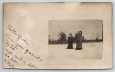Passadumkeag ME RPPC Two Edwardian Ladies In Snow To Brownville Postcard B33 picture
