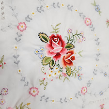 Machine Embroidered Tablecloth Floral Roses Cotton 87