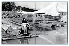 c1950's Redes de Janitzio Michoacan Mexico River Boat Woman RPPC Photo Postcard picture