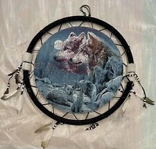 3 Tapestry Dream Catchers Native American w/ Wool Fur Feathers Beads 9¼
