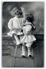 c1910's Cute Little Girls Curly Hair Studio Portrait Norway Antique Postcard picture