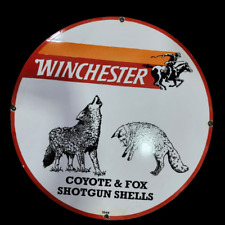 WINCHESTER COYOTE & FOX PORCELAIN ENAMEL SIGN 30 INCHES ROUND picture