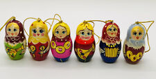 6 Matryoshka Dolls Authentic Wooden Russian Christmas Ornaments Hand Painted picture