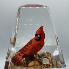 Paperweight Lucite Cardinal Hand Carved Wood Red Bird Unique Canada Vintage 5