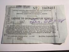 1947 LICENSE TO DRIVE A MOTOR VEHICKLE I.D. CARD GRAND CANYON PARK -  BBA-50 picture