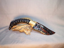 Triple Flow Obsidian Fantasy Knife Carved African Antler Handle Flint Knapping picture