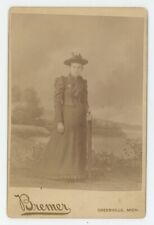 Antique Circa 1880s ID'd Cabinet Card Birtha Le Miller Wearing Hat Greenville MI picture