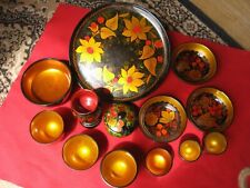 VINTAGE RUSSIAN USSR KHOKHLOMA WOODEN HAND PAINTED LACQUERWARE 13 pieces picture