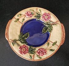 RED FLORAL MAJOLICA BISCUIT PLATE COOKIES POTTERY FRANCE FRENCH GERMANY FLOWERS picture
