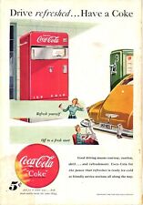 1948 Coca Cola Classic Print Ad Coke Machine Woman Driving Antique Car Auto picture