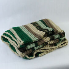 Vintage Handmade Knit Crochet Blanket Afghan Green Brown Bedding Home Decor picture