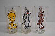 3 Vintage Looney Tunes Drinking Glasses Coyote Sylvester Tweety Pepsi 1970's picture