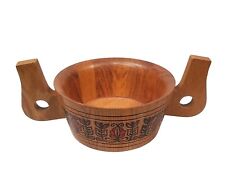 Vintage MCM Russian Ukrainian Handpainted Wooden Folk Art Bowl Makers Mark 6.5