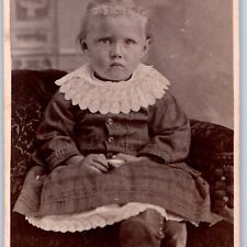c1870s Adorable Little Blonde Girl CdV Innocent Cute Photo Card Ruff Fashion H37 picture