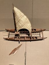 Vintage Hawaiian Hokule’a Voyaging Canoe 26” Koa Wood    21” Mast NeedsSomeWork picture