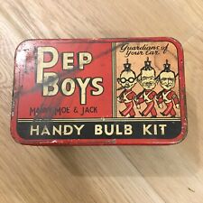 Vintage PEP BOYS Handy Auto Bulb Kit Empty Tin Box Gas & Oil Manny Moe & Jack 4