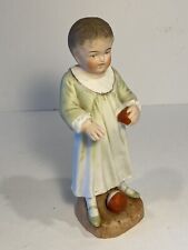 Antique Bisque Baby German Child with Ball Figurine 6.5” Vtg Soft Pastels picture