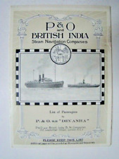 P & O and British India Steam Navigation SS Devanha List Passengers Booklet 1927 picture
