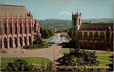 Seattle University of Washington Mt. Rainier Fountain Library Admin Postcard UNP picture