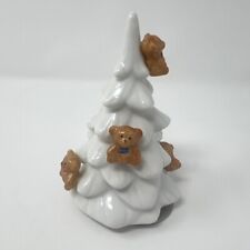 Vintage Christmas Figurine Japan White Tree Teddy Bears Music Rotates picture