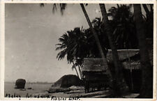 PC MALAY, MALAY HOUSES, FISHING BOAT, Vintage REAL PHOTO Postcard (b49468) picture