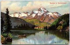 VINTAGE POSTCARD ARTIST SIGNED LAKE SCENE IN SWITZERLAND UDB c. 1902 picture