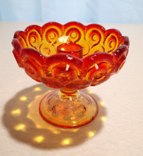 Vintage L E Smith Moon And Stars Amberina Glass Candlestick Holder Bowl picture