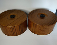 Set of 2 VTG Pantry Storage Pie Carrier Box MCM Storage Tin Container Woodgrain picture