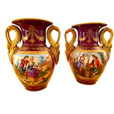 Pair of Antique 19th Century Hand Painted Royal Vienna Aesthetic Porcelain Vases picture