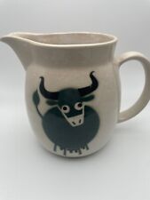 Vintage Arabia Finland Kaj Franck Heluna Cow Milk Pitcher Green Bull MCM 6.5” picture