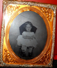 1/6th Size Neff patent Tintype of young girl in brass mat/frame picture
