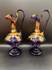 Antique Victorian Pair Bohemian Glass Ewers/Gilt Coloured Enamel Cz/ circa 1900 picture